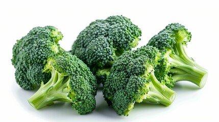 Fresh Green Broccoli Florets on a White Background