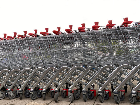 row of supermarket carts