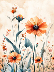 Beautiful watercolor painting features a vibrant, blooming flower in soft