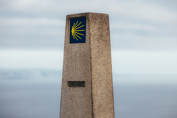 Camino de Santiago marking zero kilometer of famous pilgrimage route
