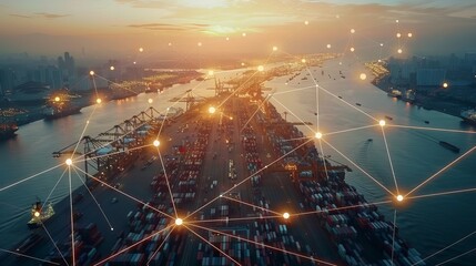 Intricate global value chains connecting manufacturers, suppliers, and distributors across borders - conceptual illustration of international trade and supply chains