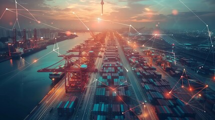 Intricate global value chains connecting manufacturers, suppliers, and distributors across borders - conceptual illustration of international trade and supply chains