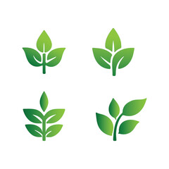 Green Leaf Icon Set - Nature-Inspired Vector Illustrations for Eco-Friendly Designs