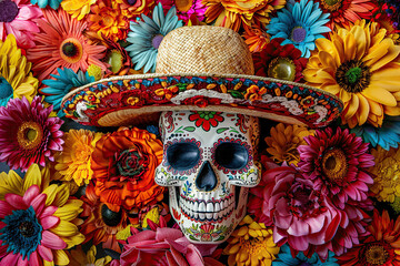 Fototapeta premium Beautiful greeting card with bright holiday composition for happy to joy celebrate dia de muertos