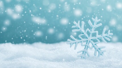 A large snowflake snow falling in a light background, The background covered with  blurred blue color snow.