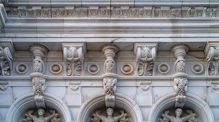 Intricate architectural details of building facade showcasing ornate design and craftsmanship