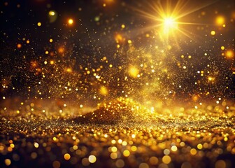 Fototapeta premium Shimmering Gold Dust Particles Floating in Sunlight Creating a Magical and Enchanting Atmosphere