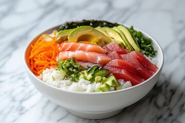 Fresh deconstructed sushi bowl with vibrant ingredients