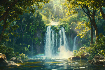 Naklejka premium Generative ai on theme of beautiful majestic waterfall in natural nature, national park attraction