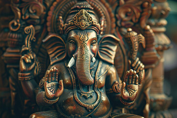 Fototapeta premium Beautiful greeting card with bright holiday composition for happy celebrate Ganesh Chaturthi