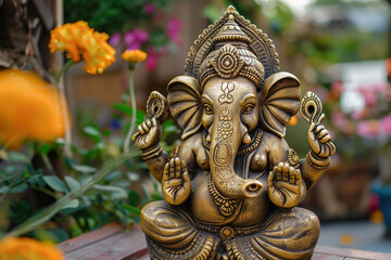 Fototapeta premium Beautiful greeting card with bright holiday composition for happy celebrate Ganesh Chaturthi