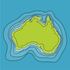 the continent of australia map illustration. paperucut, colored, and infographic concept. nature, civilization, territorial, geography, travel and education themes