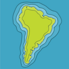 the continent of south america map illustration. paperucut, colored, and infographic concept. nature, civilization, territorial, geography, travel and education themes