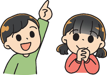 嬉しそうに見上げる男の子と女の子