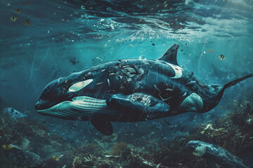 Fototapeta premium Fantastically beautiful majestic huge whale in ocean