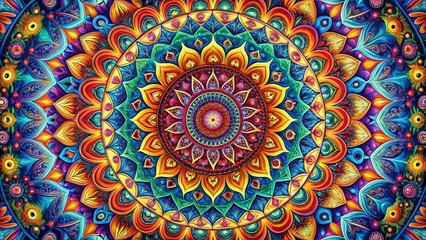 Simple Mandala Pattern Design for Meditation, Yoga, and Relaxation Backgrounds in Vibrant Colors