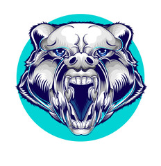 angry wolf head mascot show his sharp teeth, vector illustration.