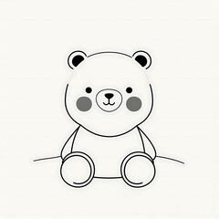 Fototapeta premium Create a minimalist black-and-white illustration of a cute bear sitting down. The bear should have simple, rounded features, including small ears, a circular face, and soft, geometric body shapes. The