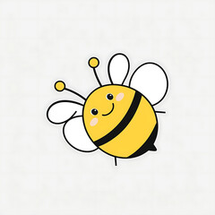 Obraz premium Create a simple and cute illustration of a bee with a round body, featuring yellow and black stripes. The bee should have two small wings, a smiling face with large eyes, and a minimalist design. The 