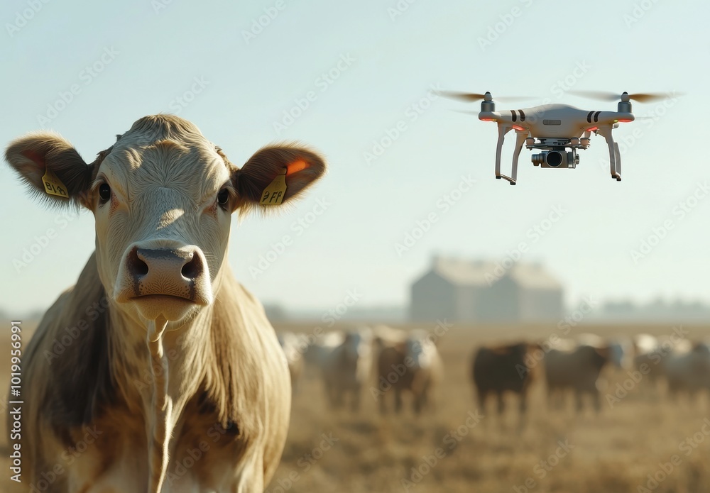 Wall mural drone & cows.