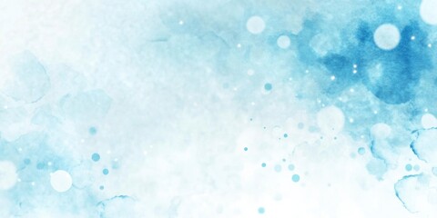 A background of blue watercolor painting of snow falling