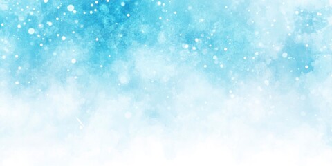 A background of blue watercolor painting of snow falling