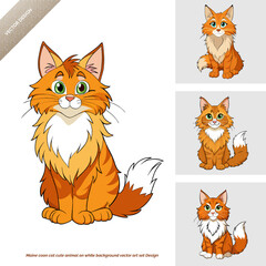 Fototapeta premium Cute Maine Coon Cat Vector Art Set Design on White Background