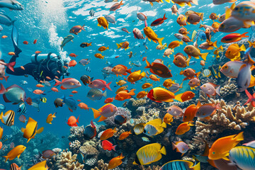 Beautiful diver goes on an underwater adventure in frighteningly deep sea