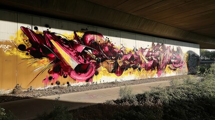 Colorful Graffiti Artwork on a Concrete Wall Under a Bridge