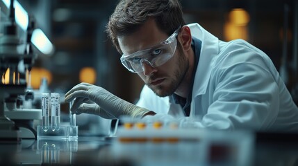 A laboratory technician carefully preparing samples for cancer research, highlighting precision and focus in the scientific process.