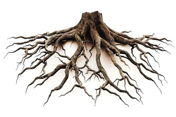 Obraz premium Roots of a tree isolated on white background