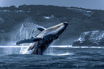 Fototapeta premium Fantastically beautiful majestic huge whale in ocean