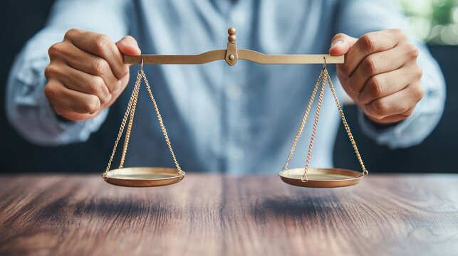 a person balancing two equal weights on a scale, representing the idea of finding the average between two extremes