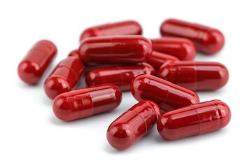 Red pills isolated on white background