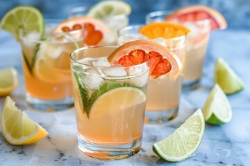 Fototapeta premium A series of Paloma cocktails, each with a different citrus twist