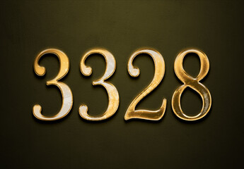 Old gold effect of 3328 number with 3D glossy style Mockup.