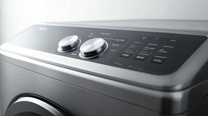 Close-up of a stainless steel washing machine control panel