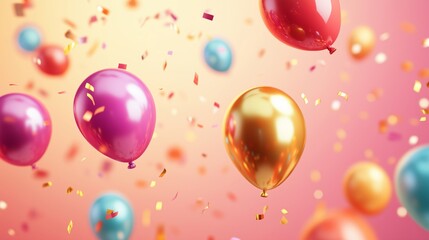 Fototapeta premium A Vibrant Celebration with Colorful Balloons and Festive Confetti