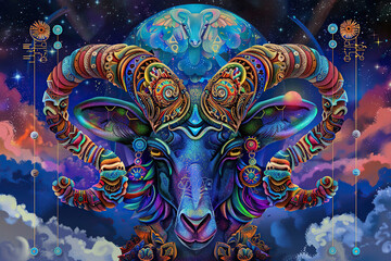 Fototapeta premium Astrological composition with concept of Capricorn zodiac sign symbol