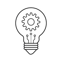 AI Innovation Process Bulb Vector Icon Design, creativity, digital innovation, AI solutions, safety in innovation, technology