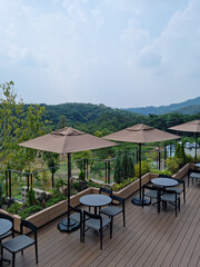 
It is an outdoor terrace cafe.