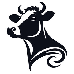 Cow Head Silhouette Vector Isolated on White Background