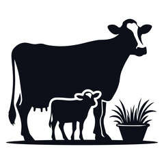 Cow black silhouette vector isolated on white background 