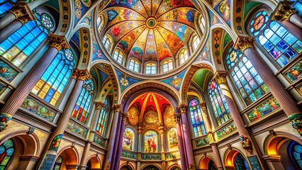 Obraz premium Stunning Architectural Details of Historic Churches Showcasing Beautiful Stained Glass and Domes