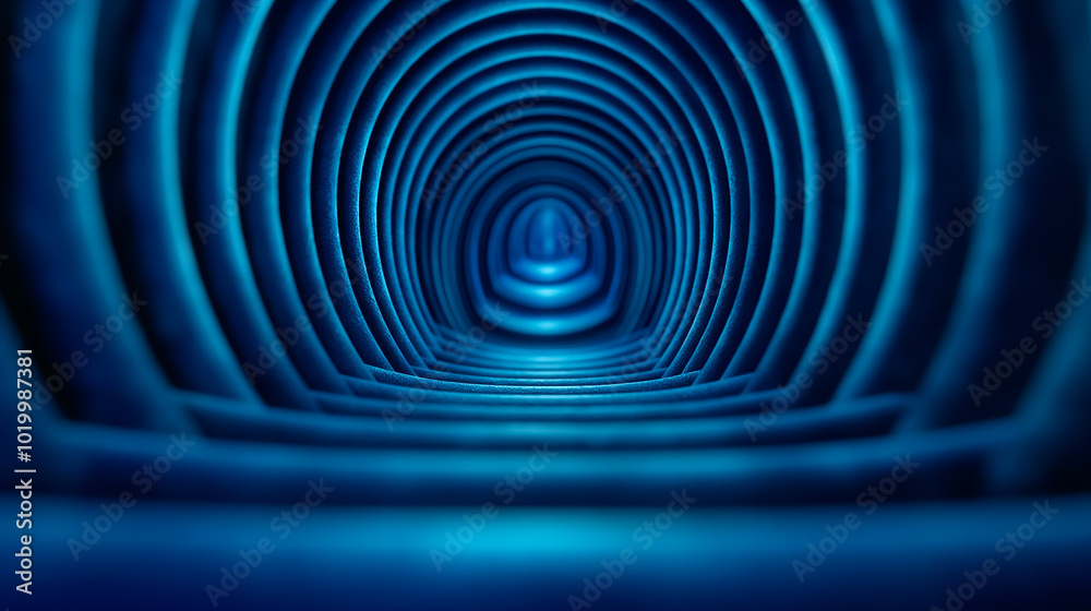 Poster experience a captivating exploration within a deep blue tunnel, where soft waves of light undulate a