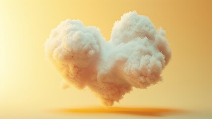 A whimsical fluffy cloud resembling a heart against a light yellow background.