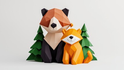 A poignant 3D illustration depicting endangered forest animals displaced by logging activities.