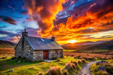 Stunning Silhouette of Bob Scott Bothy in the Cairngorms at Dusk - Scenic Landscape Photography