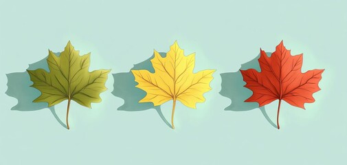 Obraz premium Fall maple leaf flat design side view seasonal theme cartoon drawing Triadic Color Scheme