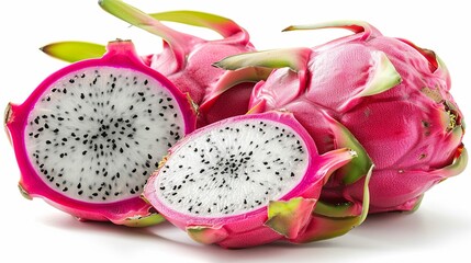 Sliced Dragon Fruit with Black Seeds and Pink Skin